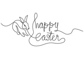 One continuous single line of rabbit for easter day vector