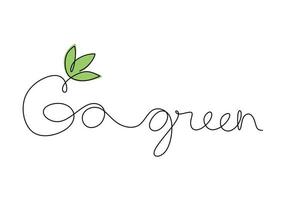 One continuous single line of Go green words on white background. vector