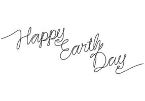 One continuous single line of happy earth day on white background. vector