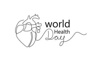 una sola línea continua de corazón para el día mundial de la salud vector