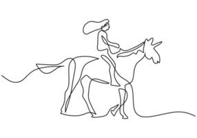 One continuous single line of woman riding pegasus horse vector