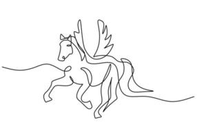 One continuous single line of flying pegasus horse vector