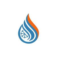 heating and cooling water. an image of water droplets with variations of snow which means cooling and the orange fire symbol symbolizes heating