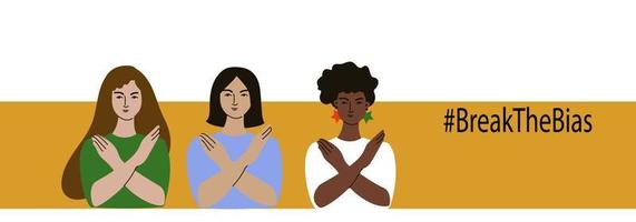 romper el sesgo. movimiento de mujeres contra la discriminación. día de la mujer. banner horizontal vectorial. vector