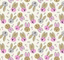 Seamless pattern  cute bunny rabbit in doodle style vector design