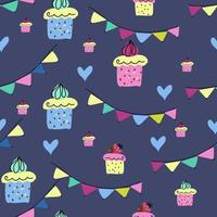 seamless pattern birthday  tea Stand set with cakes, coffee house icons of desserts. vector