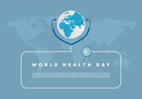 fondo del día mundial de la salud con estetoscopio, tierra y mapa mundial vector