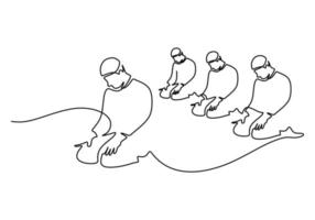 One continuous single line of people pray together on white background vector