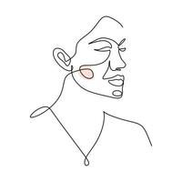 One continuous single line of surreal abstract woman face. vector