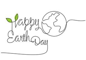 One continuous single line of happy earth day world vector