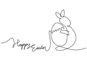 One continuous single line of rabbit hug egg for easter day vector