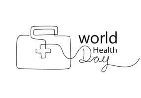 One continuous single line of first aid box for world health day vector