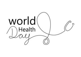 One continuous single line of stethoscope for world health day vector