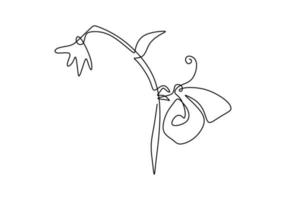 One continuous single line of butterfly perch on flower vector