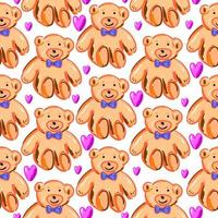 Seamless pattern of cute brown teddy bears on white background.
