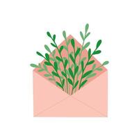 Envelope with plants. Illustration for printing, backgrounds, covers, packaging, greeting cards, posters, stickers, textile and seasonal design. Isolated on white background. vector