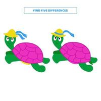 Find five differences between cartoon turtles. vector