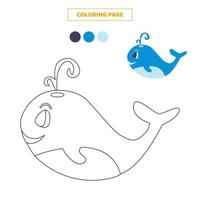 Coloring page for kids with cute whale. vector