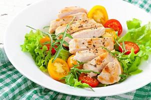 Grilled chicken breasts and vegetables photo