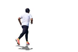 hombre corriendo sobre fondo de color con trazado de recorte foto