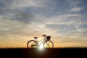 Silhouettes of bicycles parked in a beautiful photo