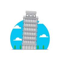 Pisa tower flat illustration cartoon icon vector