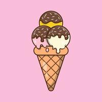 Tasty ice cream cone cartoon icon illustration vector
