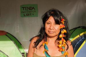 Brasilia, DF, Brazil-April 12, 2022 Indigenous Natives from all over Brazil, descend upon Brasilia, for the annual Free Land Encampment or Acampamento Terra Livre. photo