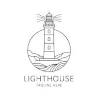lighthouse badge logo monoline style design isolated on white background vector