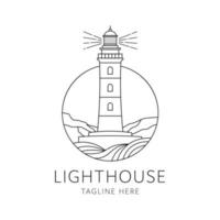 lighthouse badge logo monoline style design isolated on white background vector