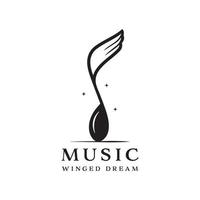 winged music notation logo isolated on white background. combination of musical notation and wings vector