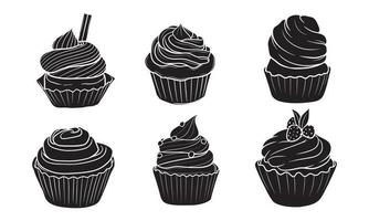 hand drawn silhouette of cupcake illustration