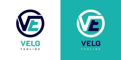 Letters VE, EV, V E Logo. On blue, white, and cyan colors. Premium and luxury emblem vector template