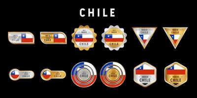 Made in Chile Label, Stamp, Badge, or Logo. With The National Flag of Chile. On platinum, gold, and silver colors. Premium and Luxury Emblem vector