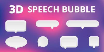 Set of 3D speak bubble text, chatting box, message box realistic vector illustration design. Balloon 3D style of thinking sign symbol. On the colorful background