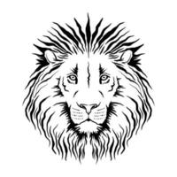 vector dibujado a mano en cabeza de león de tinta. cara para logotipos de tatuajes, emblemas, insignias, etiquetas de plantilla y elementos de diseño vintage de camisetas. aislado en blanco