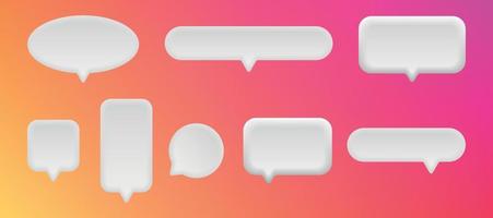 Set of 3D speech bubble text, chatting box, message box realistic vector illustration design. Balloon 3D style of thinking sign symbol. On the colorful background.