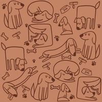 Trendy line art seamless pattern with dog for fabric design. Cute puppie sleep. Fabric pattern. Brown background. Seamless abstract pattern, texture print. Sketch drawing. vector