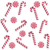 Christmas seamless pattern on white with candy canes and caramel. Sweet lollipop for winter holiday. Vector blue background for wrapping paper, fabric print, greeting cards design.