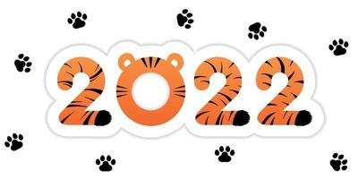 Happy Chinese New Year 2022. Creative card design with tiger hair texture, tail and print. Chinese symbol of the New Year 2022. Vector illustration for congratulations. New year banner sticker