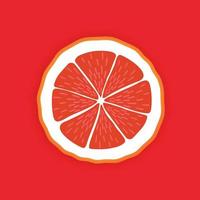 Vector fresh ripe round slice of grapefruit fruit. Healthy food. Colorful citrus red background