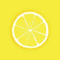 Vector fresh ripe round slice of lemon fruit. Healthy food. Colorful citrus yellow background