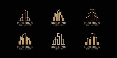 Architecture logo design bundle in line art style vector