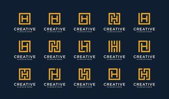conjunto de logotipo de letra h en estilo cuadrado vector