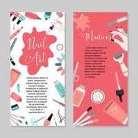 concepto de manicura. estudio de belleza y salón. Encabezado del sitio, banner, tarjeta de visita, folleto y volante. Ilustración de dibujos animados vectoriales vector