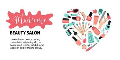 Vector manicure tools banner. Concept of beauty salon, nail design. Doodle vector illustration