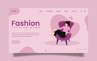 página de inicio: ilustración de una mujer joven que se relaja en una silla cómoda de color rosa. vector