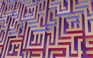 Maze background, 3D rendering, isometric perspective. In blue, red, orange colors. Colorful vector maze, labyrinth with contrast colors. Abstract puzzle background.