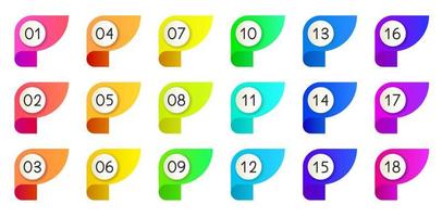 Bullet icons with numbers vector set. Gradient bullet points, isolated on a white background. 3D rendering abstract shapes with numbers. Number bullet points set, vector gradient markers.
