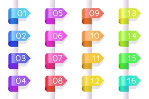 Bullet icons with numbers vector set. Gradient bullet points, isolated on a white background. 3D rendering abstract shapes with numbers. Number bullet points set, vector gradient markers.